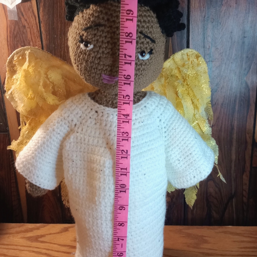 Handmade Crochet Amigurumi Angel Art Doll 19-22" Upcycled Wings - Picture 4 of 6